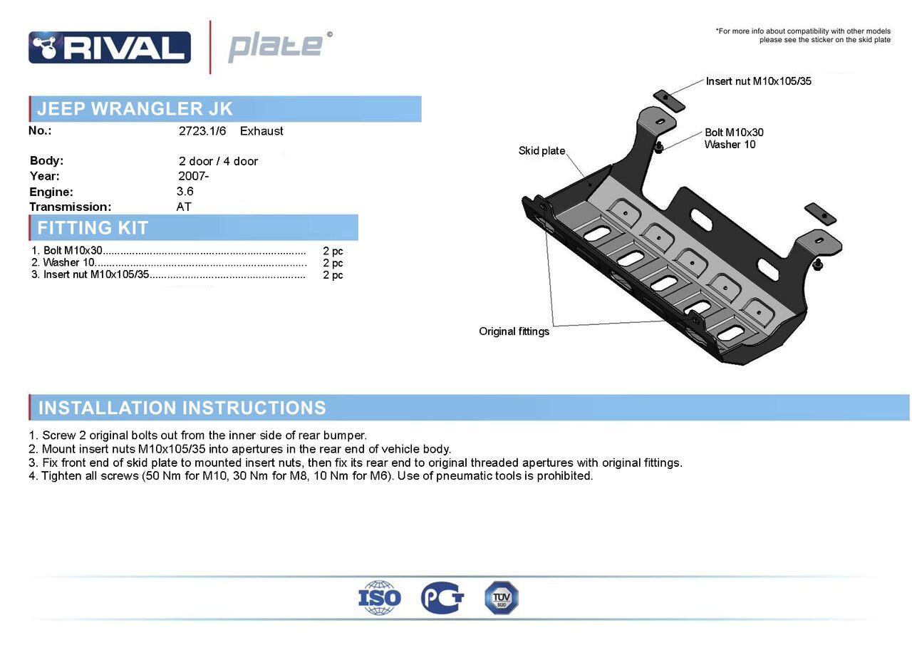 Auspuff Unterbodenschutz für Jeep Wrangler JK